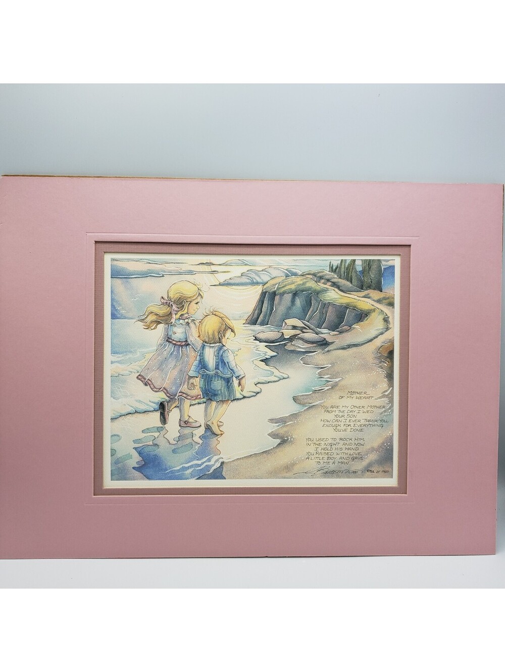 Vintage 1990 Jody Bergsma Lithograph 16x12 Matted Mother of My Heart Seashore